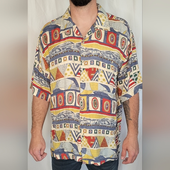 Pierre Cardin Other - Vintage Pierre Cardin 100% Silk Men's Multicolor Geometric Shirt Size Large